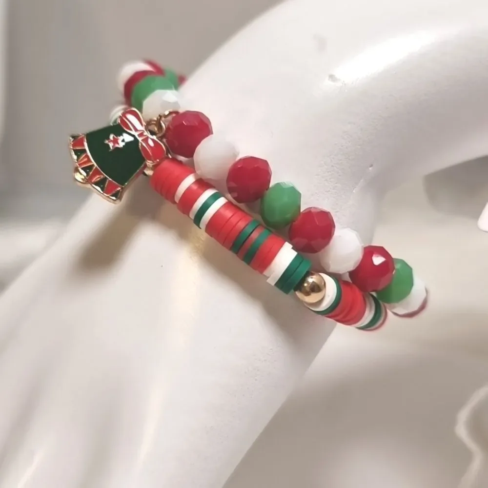 Cb3-18 CHRISTMAS STACKING 2 BRACELET SET charm adjustable